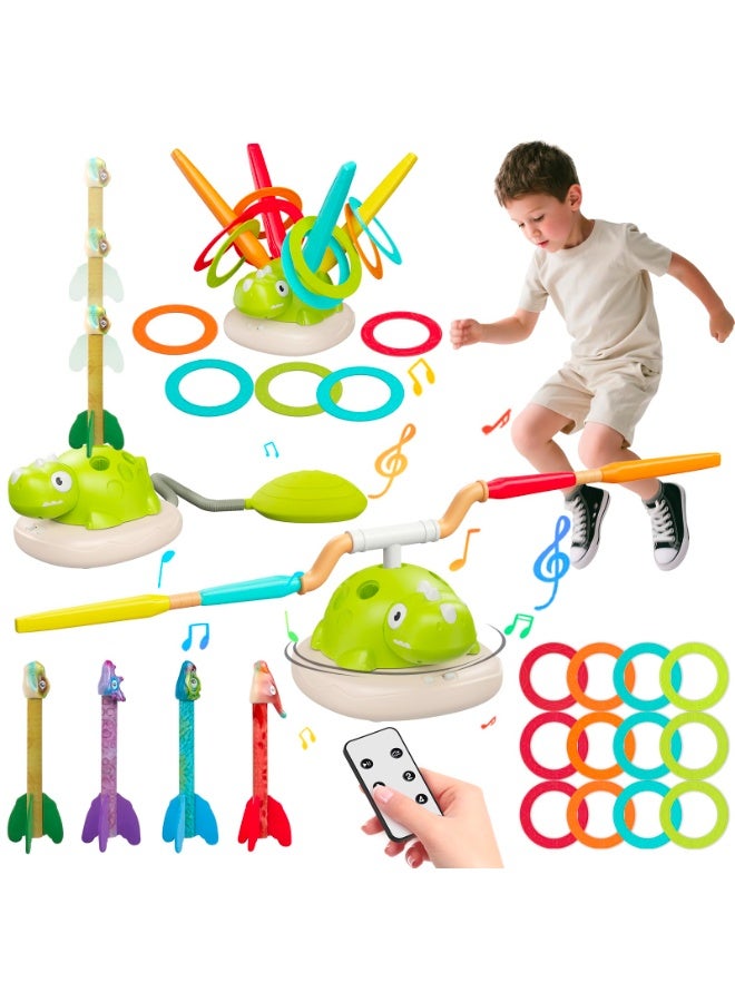 3-in-1 Dinosaur Musical Jump & Lawn Game with Remote Control | Sports Rocket Launcher & Ring Toss Toy | Outdoor Birthday Gifts for Kids 3-12 - Image 1
